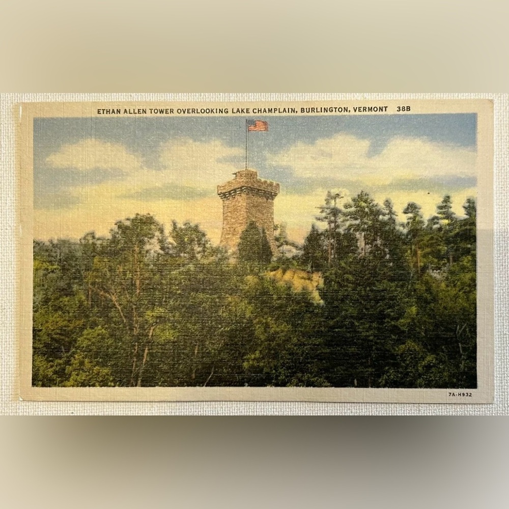 Vintage Vermont Postcard: Ethan Allen Tower Overlooking Lake Champlain 1940-50s